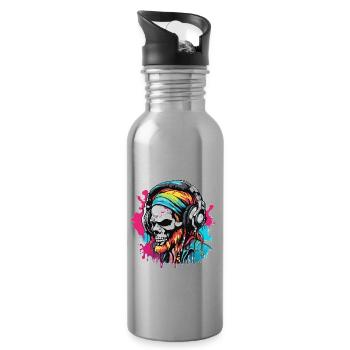 Casque / Audio / Musique / Skull / Cool - Gourde avec paille intégrée - argent clair - Droite