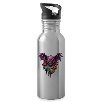 Bat / Vampire / Dracula / Animal / Halloween - Water bottle with straw - silver - Right