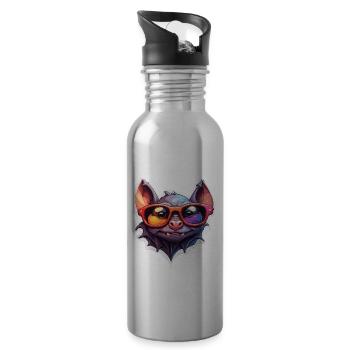Bat / Vampire / Dracula / Animal / Halloween - Water bottle with straw - silver - Right