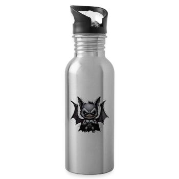 Bat / Vampire / Dracula / Animal / Halloween - Water bottle with straw - silver - Right
