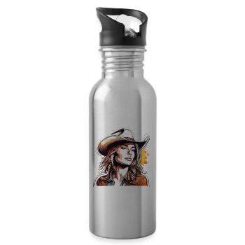 Cow Girl / Wilde Westen / Wüste / Lasso / Rodeo - Trinkflasche mit integriertem Trinkhalm - Lightsilver - Rechts