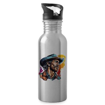Cowboy / Wilde Westen / Wüste / Lasso / Rodeo - Trinkflasche mit integriertem Trinkhalm - Lightsilver - Rechts
