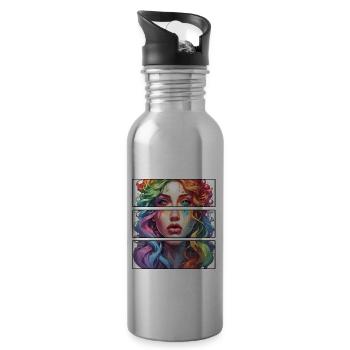 Frau / hübsch / Porträt / buntes Haar / Model - Trinkflasche mit integriertem Trinkhalm - Lightsilver - Rechts
