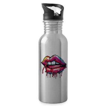 Mund / Lippen / Zähne / Zunge / lächeln / Kuss - Trinkflasche mit integriertem Trinkhalm - Lightsilver - Rechts