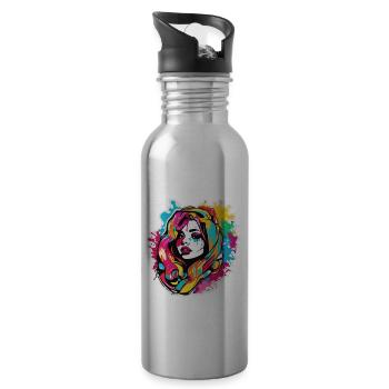 Frau / hübsch / Porträt / buntes Haar / Model - Trinkflasche mit integriertem Trinkhalm - Lightsilver - Rechts