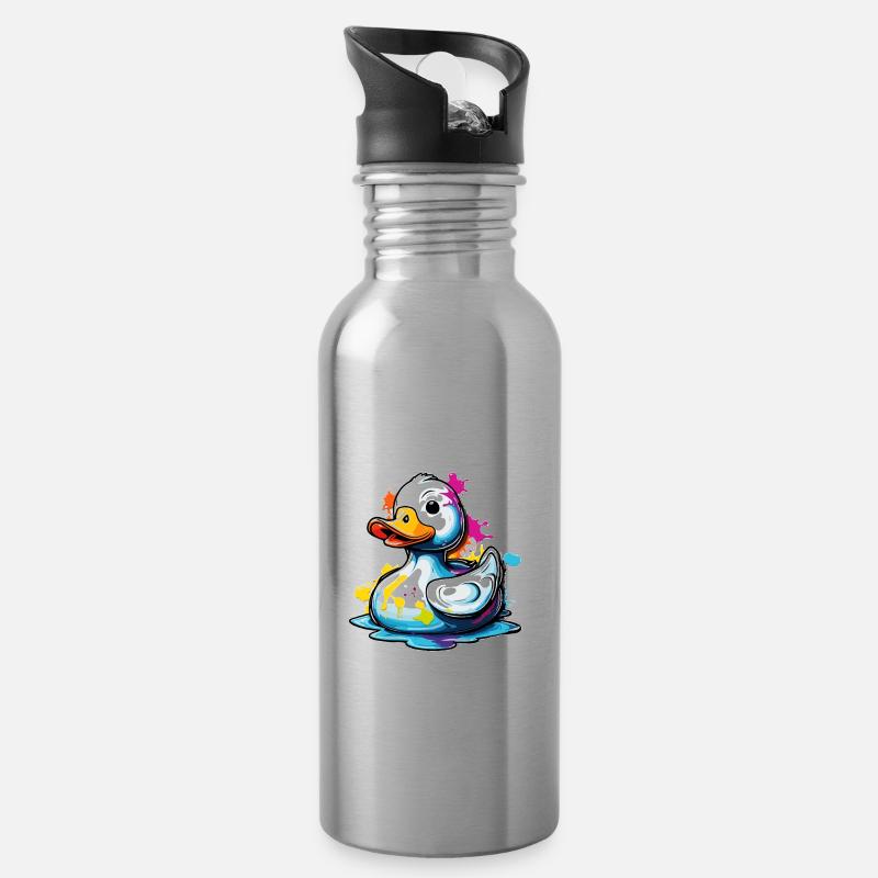 Rubber duck / rubber duck / water / bathtub - Water bottle with straw - silver