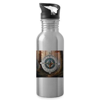 Kompass / Himmelsrichtung / Reisen / Survival - Trinkflasche mit integriertem Trinkhalm - Lightsilver - Rechts