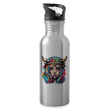 Wikinger / Thor / Odin / nordisch / keltisch - Trinkflasche mit integriertem Trinkhalm - Lightsilver - Rechts