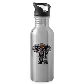 La Catrina/ Tattoo / Mexiko / Tier / Elefant - Trinkflasche mit integriertem Trinkhalm - Lightsilver - Rechts