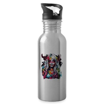 diabolical woman / blood / gothic / heavy metal - Water bottle with straw - silver - Right