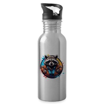 Raccoon / Animal / Zoo / Wild / Cute / Predator - Water bottle with straw - silver - Right