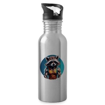 Bodybuilder / Sports / Fitness / Raccoon / Muscles - Water bottle with straw - silver - Right