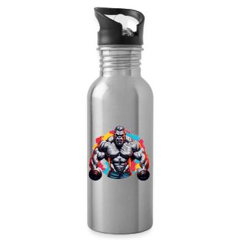 Bodybuilder / Sport / Fitness / Affe / Muskeln - Trinkflasche mit integriertem Trinkhalm - Lightsilver - Rechts