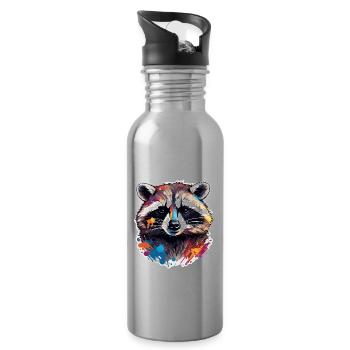 Raccoon / Animal / Zoo / Wild / Cute / Predator - Water bottle with straw - silver - Right