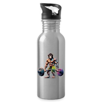 Bodybuilder / Sports / Fitness / Monkey / Muscles - Water bottle with straw - silver - Right