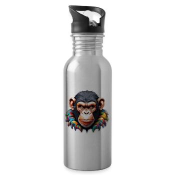 Affe / Tier / Zoo / Schimpanse / Wild / Comic - Trinkflasche mit integriertem Trinkhalm - Lightsilver - Rechts