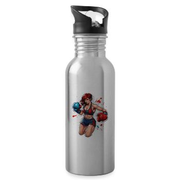 Boxer / Sports / Fight / Arena / Boxing Ring / Fists - Water bottle with straw - silver - Right