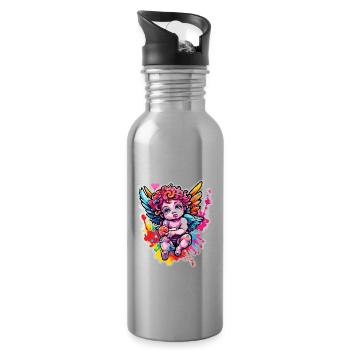 Cupidon / Amour / Flèche / Coeur / Saint Valentin - Gourde avec paille intégrée - argent clair - Droite