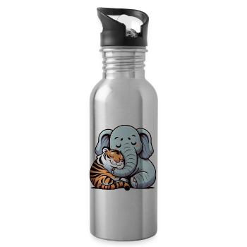 Cuddling Elephant And Tiger In Love - Water bottle with straw - silver - Right