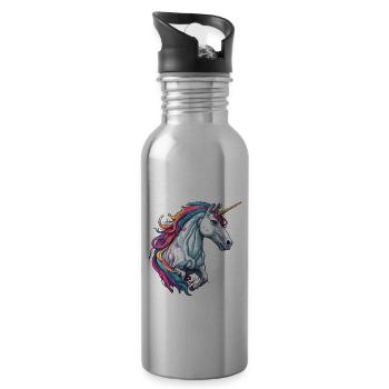 Unicorn / mythical creatures / fairy tales / magic / glitter - Water bottle with straw - silver - Right