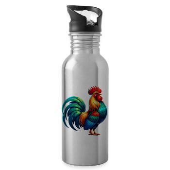 Beautiful Rooster Image - Water bottle with straw - silver - Right