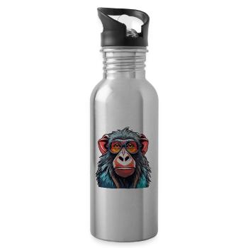 Singe / Animal / Zoo / Babian / Sauvage / Bande dessinée - Gourde avec paille intégrée - argent clair - Droite