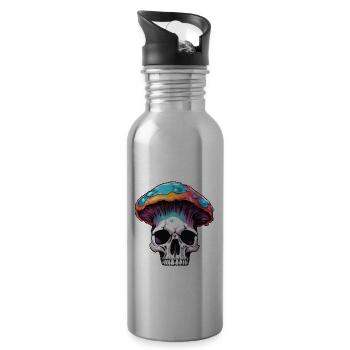 Pilz / Mushroom / Wiese / Wald / Goa / Psy - Trinkflasche mit integriertem Trinkhalm - Lightsilver - Rechts