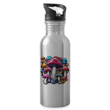 Pilz / Mushroom / Wiese / Wald / Goa / Psy - Trinkflasche mit integriertem Trinkhalm - Lightsilver - Rechts