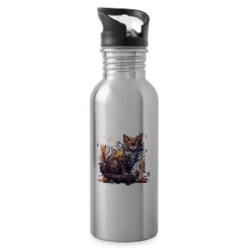 Cat / Animal / Pet / Kitty / Meow / Fur - Water bottle with straw - silver - Right