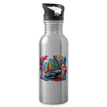 Bateau pirate / Bateau / Mer / Océan / Vagues - Gourde avec paille intégrée - argent clair - Droite