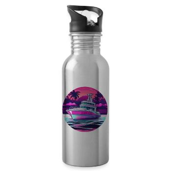 Pirate Ship / Boat / Sea / Ocean / Waves - Water bottle with straw - silver - Right
