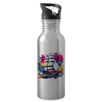 Pirate Ship / Boat / Sea / Ocean / Waves - Water bottle with straw - silver - Right