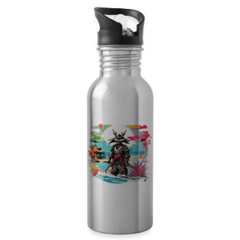 Samurai / Japanese / Harakiri / Katana / Man - Water bottle with straw - silver - Right
