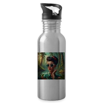 Rockabilly / Pin-up Girl / Girl Power / 50s - Water bottle with straw - silver - Right