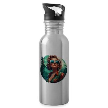 Rockabilly / Pin-up Girl / Girl Power / 50s - Water bottle with straw - silver - Right