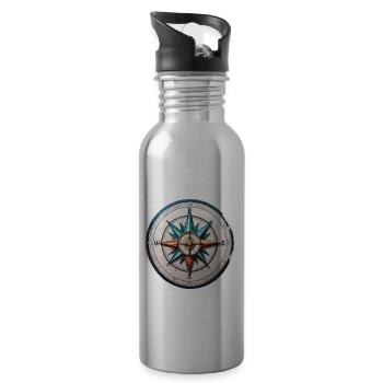 Boussole / Direction cardinale / Voyage / Survie - Gourde avec paille intégrée - argent clair - Droite