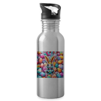 Osterhase / Ostern / Eier / Feiertage / Osterfest - Trinkflasche mit integriertem Trinkhalm - Lightsilver - Rechts