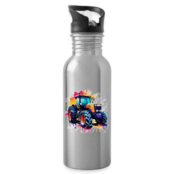 Traktor / Landwirtschaft / Bauer / Feldarbeit - Trinkflasche mit integriertem Trinkhalm - Lightsilver - Rechts