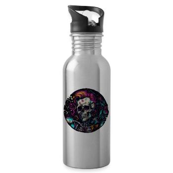 Skull / Totenkopf / Skelett / Gothic / Tattoo - Trinkflasche mit integriertem Trinkhalm - Lightsilver - Rechts