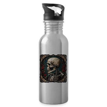 Skull / Totenkopf / Skelett / Gothic / Tattoo - Trinkflasche mit integriertem Trinkhalm - Lightsilver - Rechts