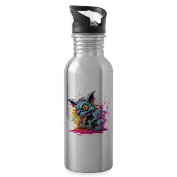 Chupacabra / Sucking Creature / Monster /Spain - Water bottle with straw - silver - Right