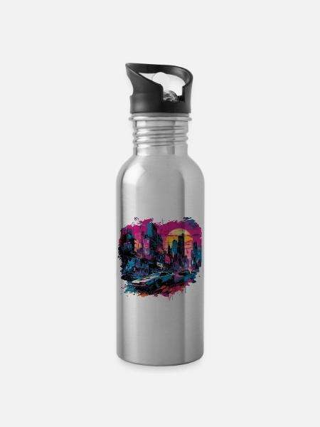 Apocalypse / Weltuntergang / Zerstörung / Anarchie - Trinkflasche mit integriertem Trinkhalm - Lightsilver