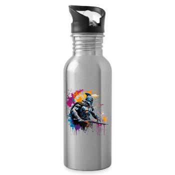 Spartan / Warrior / Fighter / Ancient / Sparta - Water bottle with straw - silver - Right