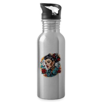 Rockabilly / Pin-up Girl / Girl Power / Années 50 - Gourde avec paille intégrée - argent clair - Droite