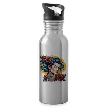 Rockabilly / Pin-up Girl / Girl Power / Années 50 - Gourde avec paille intégrée - argent clair - Droite