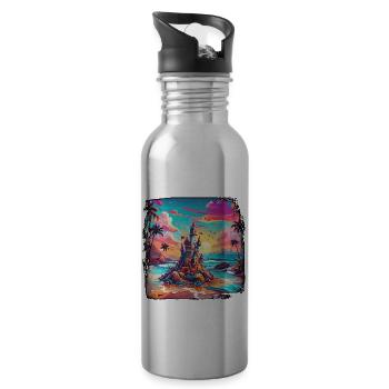 Sandcastle / Building / Playing / Castle / Holiday - Water bottle with straw - silver - Right