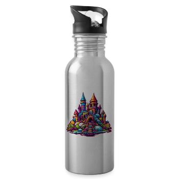 Sandcastle / Building / Playing / Castle / Holiday - Water bottle with straw - silver - Right