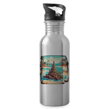 Sandcastle / Building / Playing / Castle / Holiday - Water bottle with straw - silver - Right
