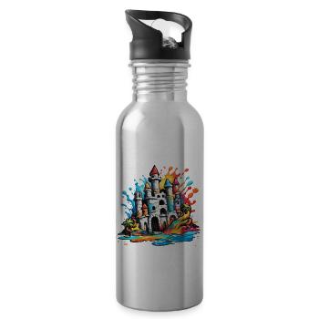 Sandcastle / Building / Playing / Castle / Holiday - Water bottle with straw - silver - Right