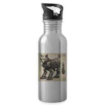 Bauplan / Sepia / Vintage / Retro / Roboter - Trinkflasche mit integriertem Trinkhalm - Lightsilver - Rechts